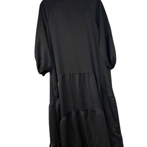 Maxmrkt Black A-line Satin Dress with 3/4  Sleeves drop waste Sz l